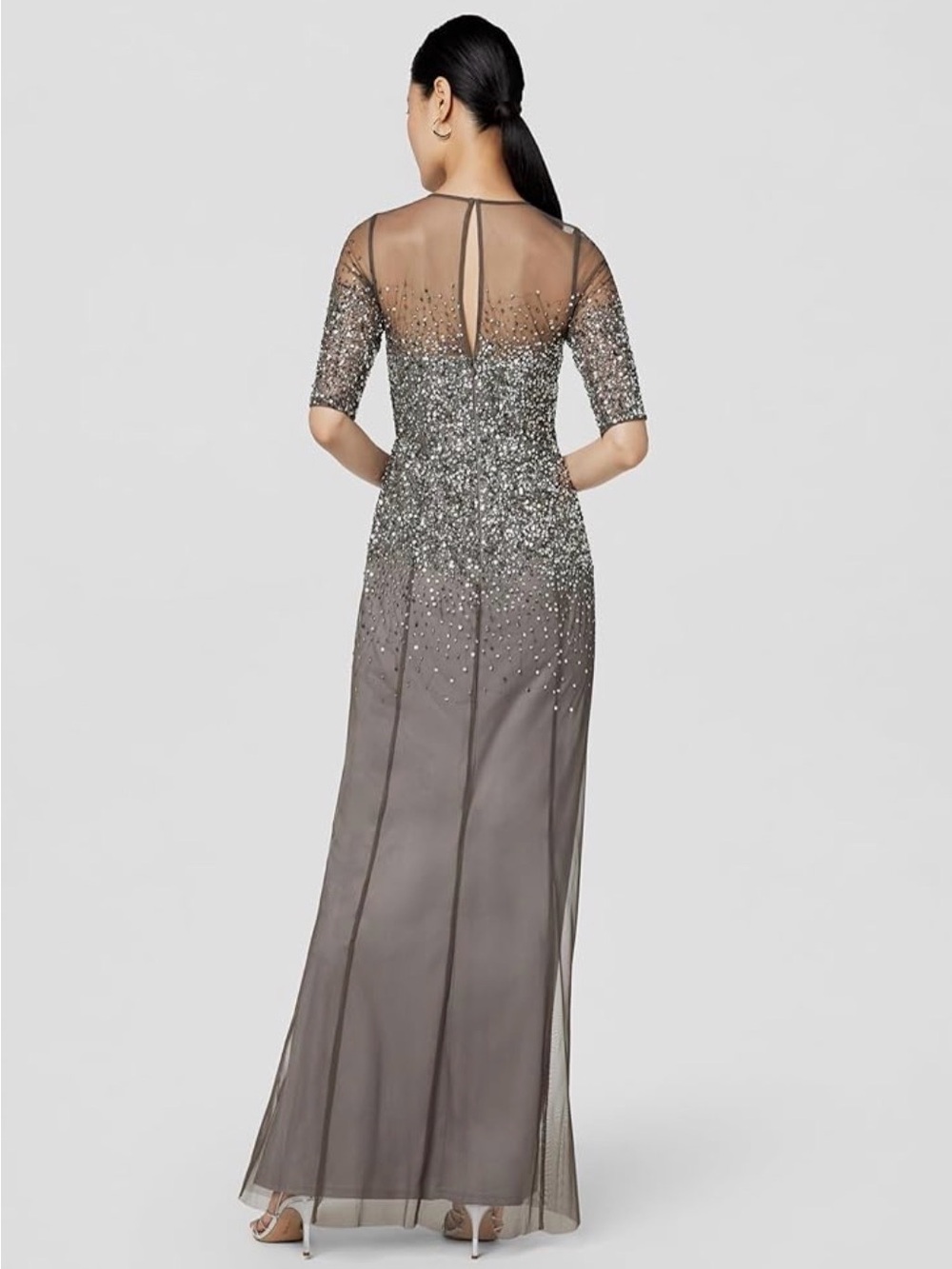 Adrianna Papell Silver Sequin Gown - Picture 3 of 8